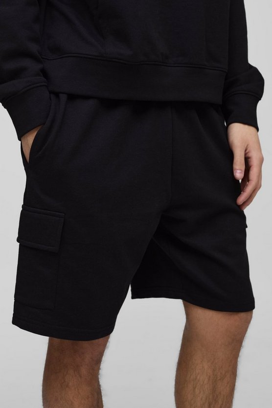 260GSM Loopback Basic Relaxed Fit Mid Length Cargo Shorts