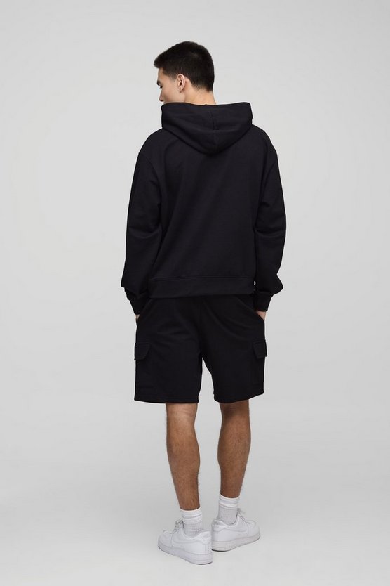 260GSM Loopback Basic Relaxed Fit Mid Length Cargo Shorts