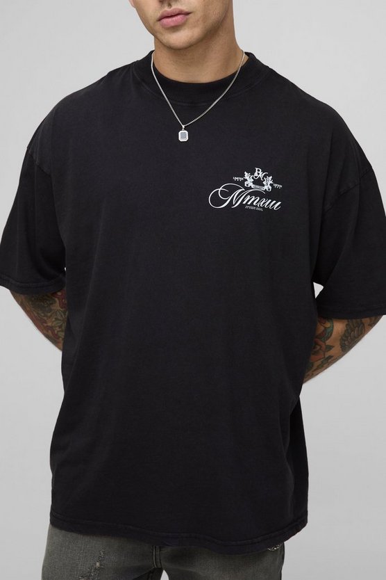 Black Oversized Extended Neck BM Crest T-Shirt