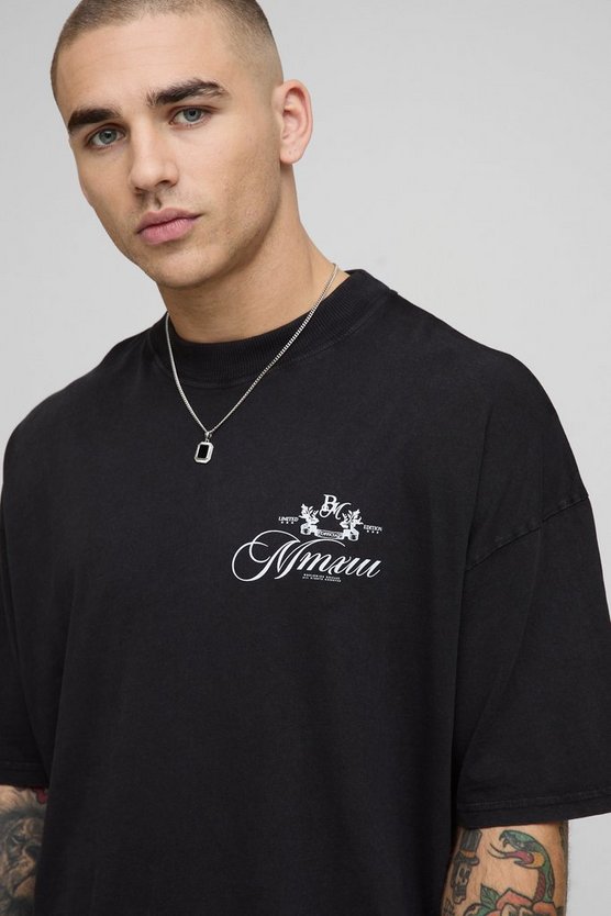 Black Oversized Extended Neck BM Crest T-Shirt