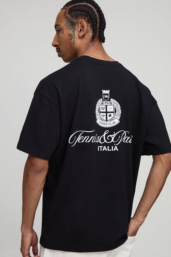 Black Oversized Tennis & Padel Embroidered T-Shirt