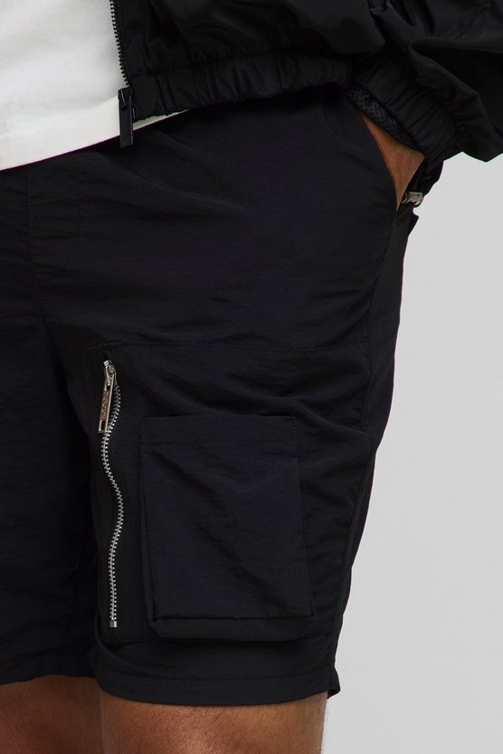 Elasticated Waist Slim Fit Nylon Cargo Shorts