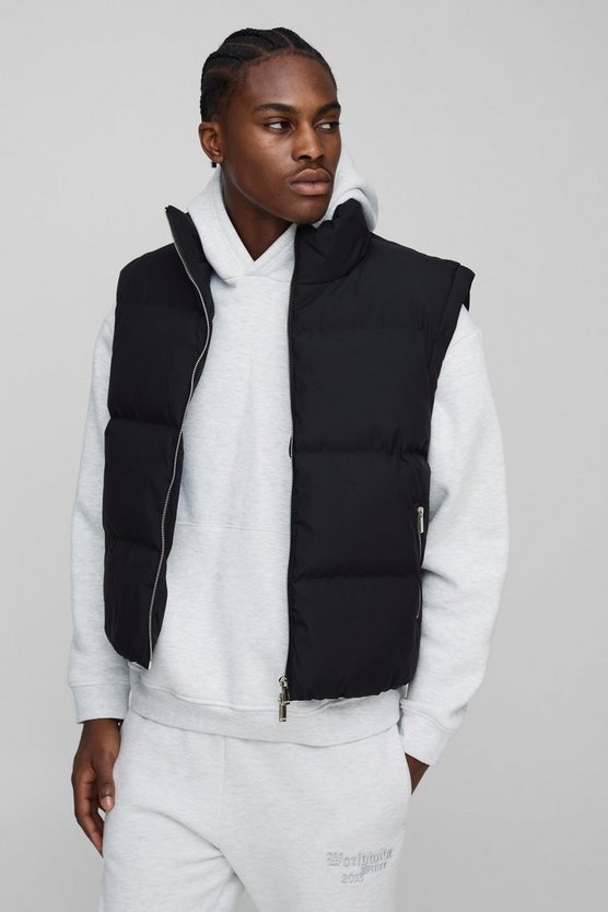 Man Boxy Fit Funnel Neck Puffer Gilet