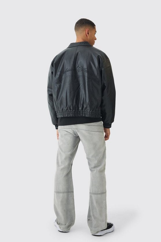 Oversized Boxy Badge PU Bomber Jacket