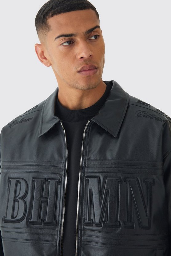 Oversized Boxy Badge PU Bomber Jacket