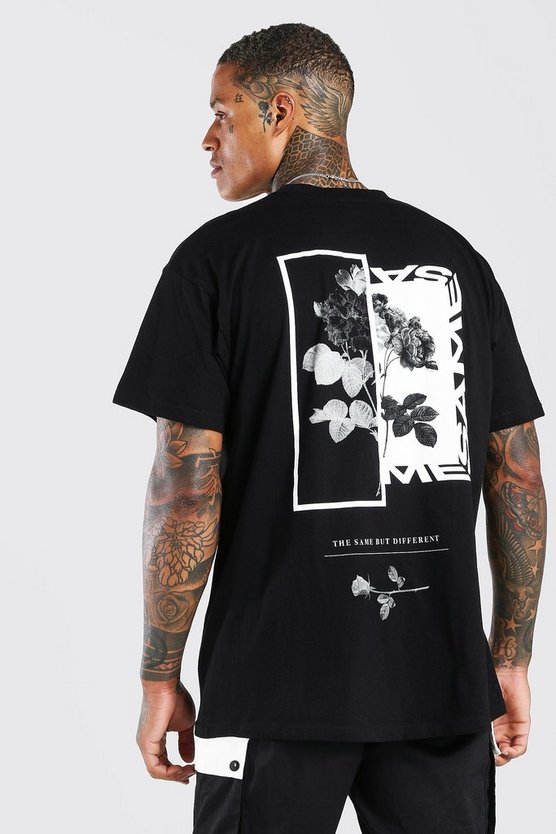 Oversized Floral Photo Back Print T-Shirt