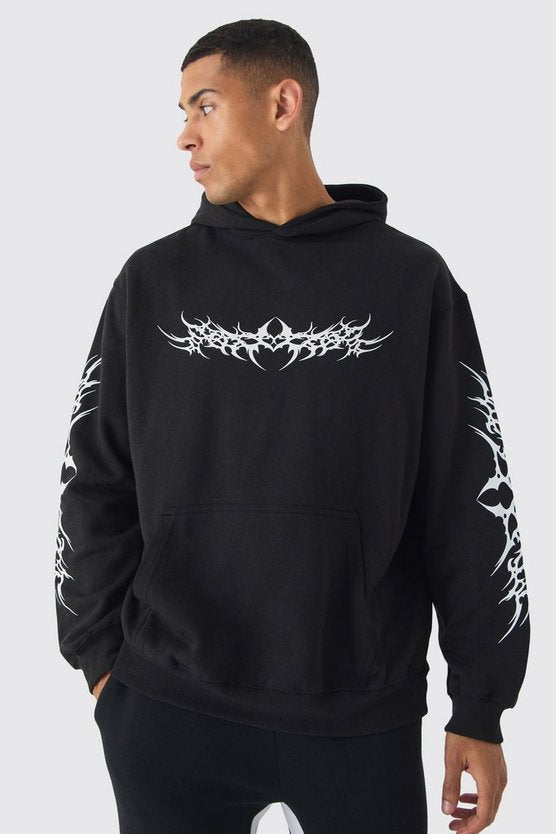 Oversized Gothic Print Hoodie