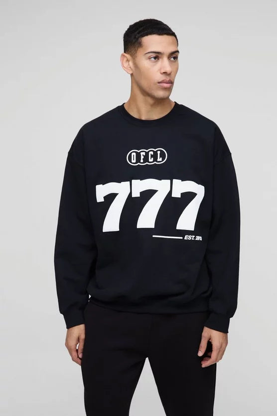 Oversized Puff Print Moto Sweatshirt