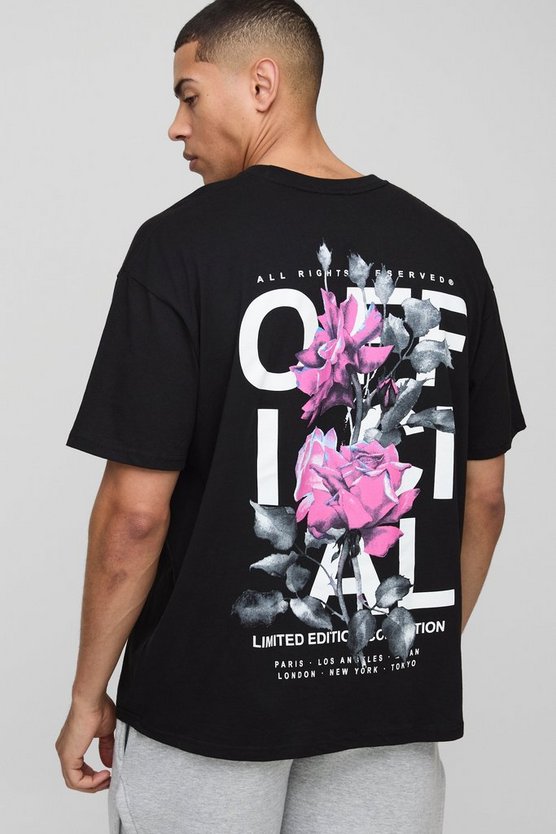 Oversized Rose Print Official T-Shirt