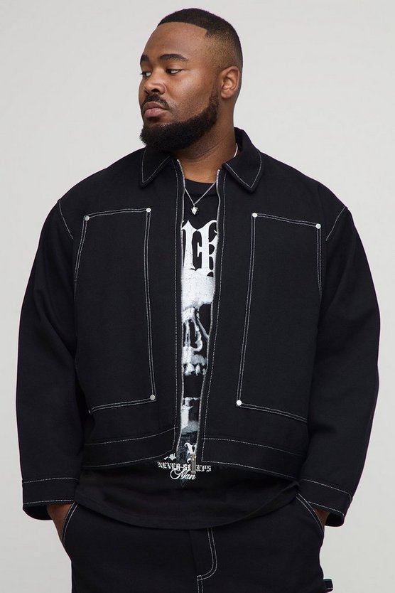 Plus Oversized boxy Canvas Carpenter Panel Worker Jacket