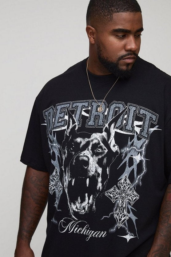 Plus Oversized Detroit Doberman Print T-Shirt