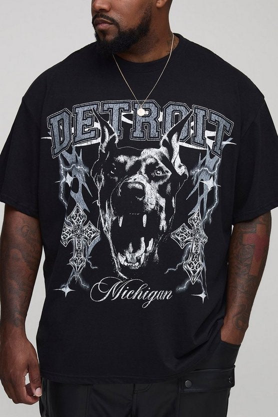 Plus Oversized Detroit Doberman Print T-Shirt