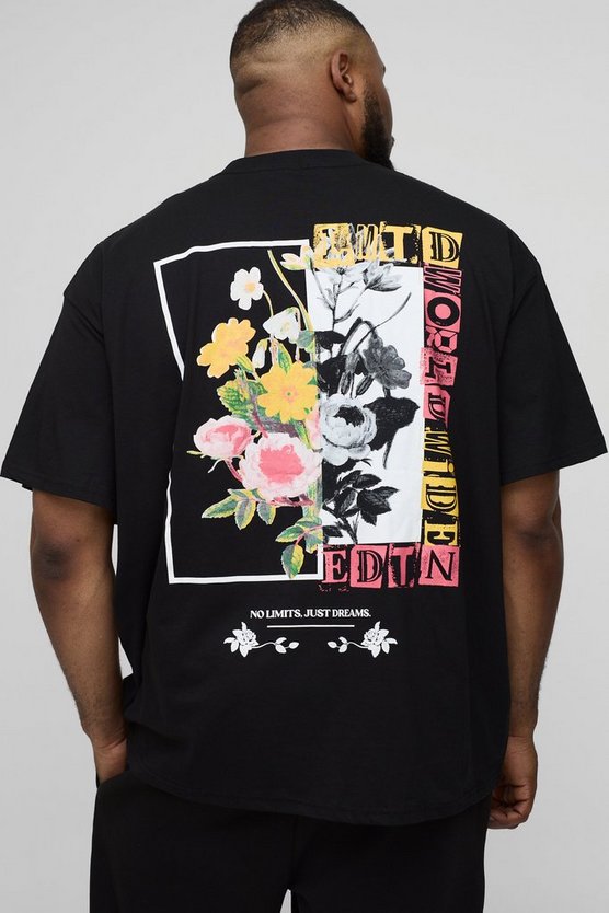 Plus Oversized Extended Neck Floral Print T-Shirt