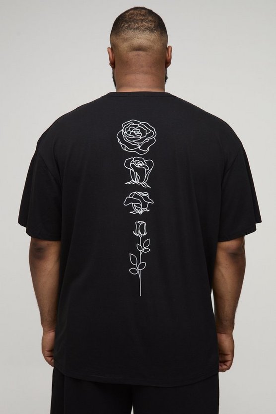 Plus Oversized Floral Line Drawing Print T-Shirt