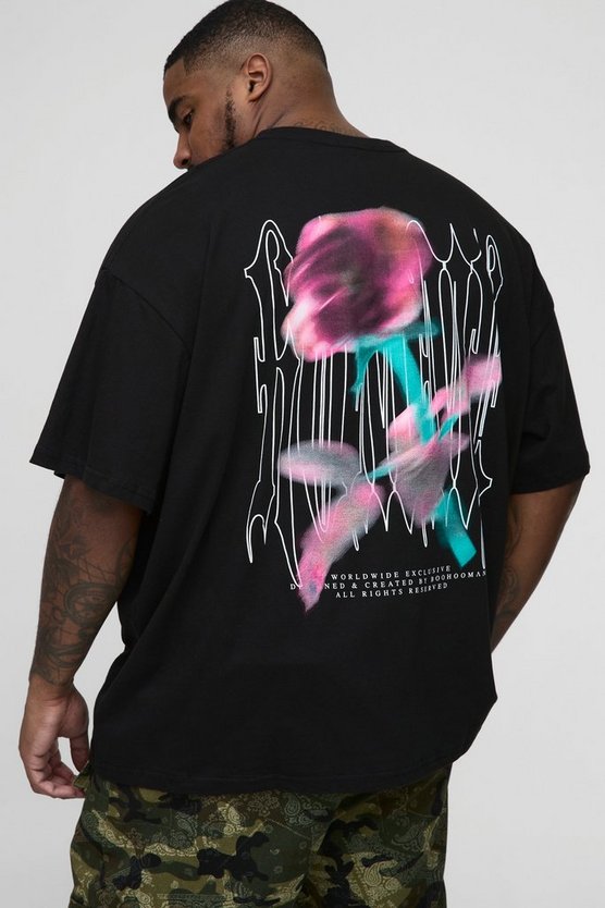Plus Oversized Gothic Rose Print T-Shirt