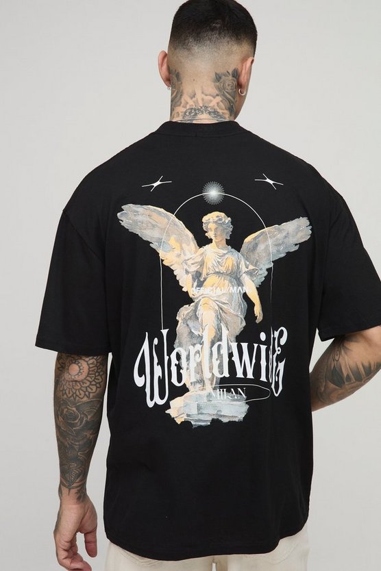 Tall Oversized Extended Neck Renaissance Worldwide Print T-Shirt