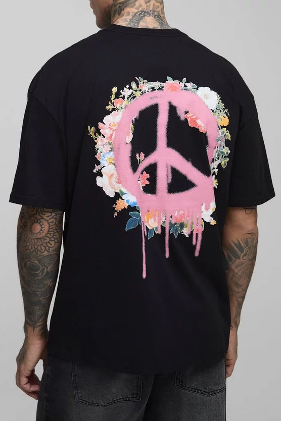 Tall Oversized Graffiti Floral Print T-Shirt