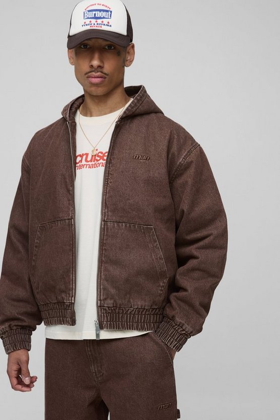 Boxy Fit Padded Washed Twill Hooded Bomber Jacket