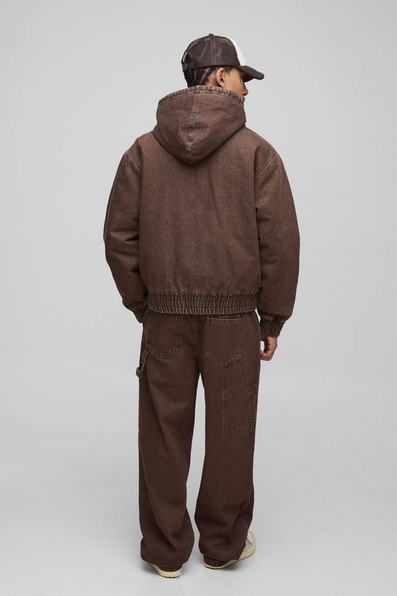 Boxy Fit Padded Washed Twill Hooded Bomber Jacket