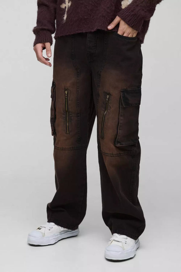 Relaxed Rigid Acid Wash Cargo Carpenter Denim Jeans