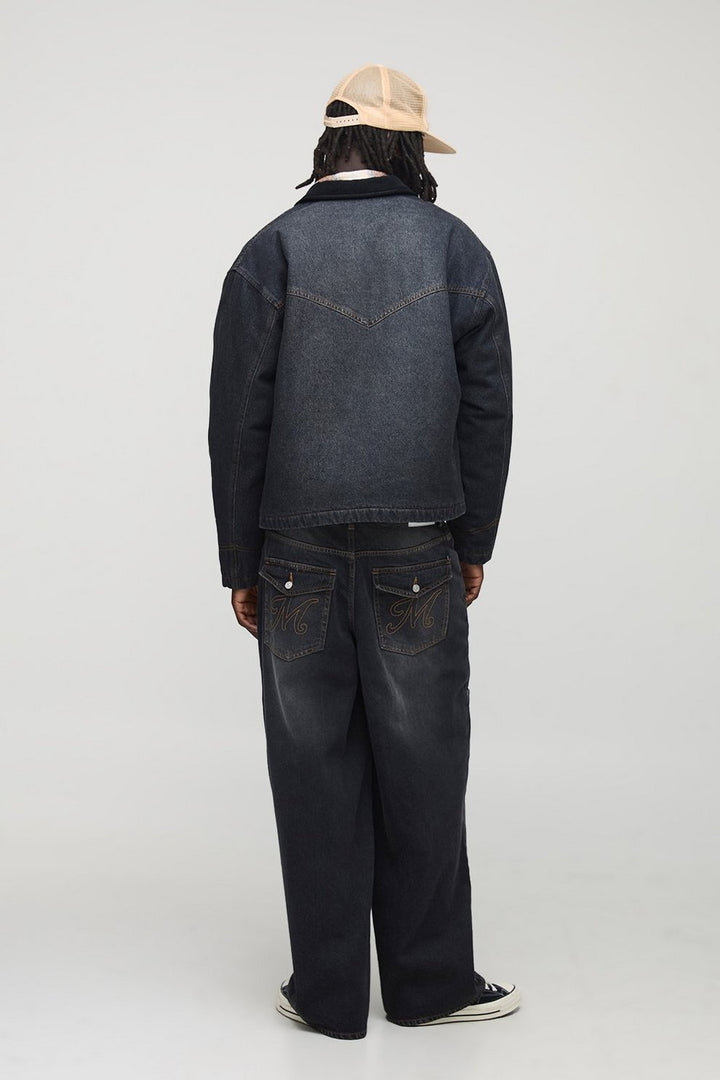 Oversized Boxy Washed Panelled Denim Jacket