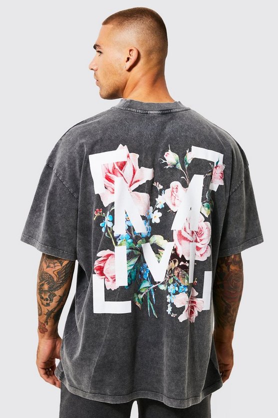Oversized Floral Graphic Acid Wash T-shirt