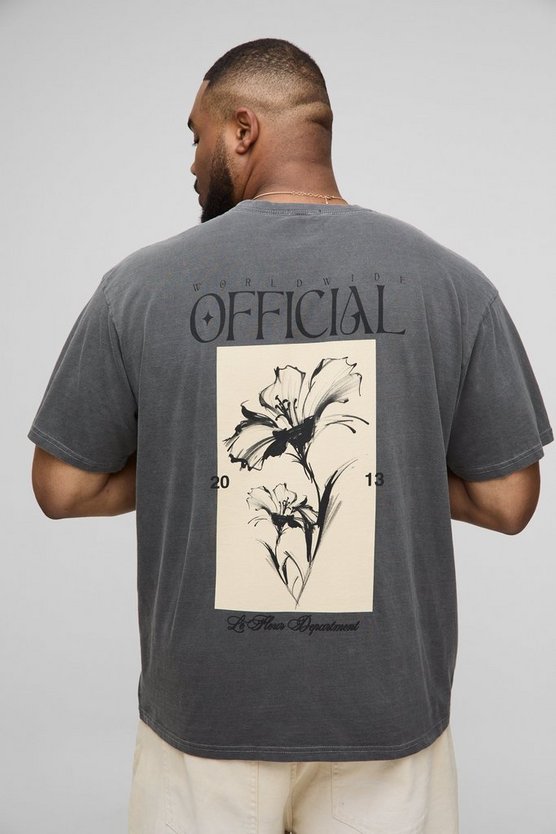 Plus Oversized Washed Official Floral Print T-Shirt