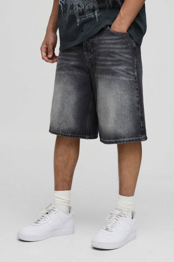 Regular Fit Charcoal Washed Denim Jorts