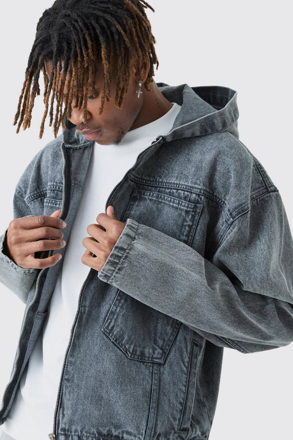 Tall Regular Fit Denim Acid Wash Hoodie