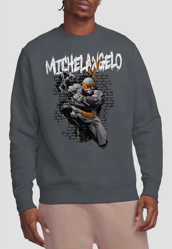 Tmnt Tmnt Michelangelo Crew Sweatshirt, Charcoal