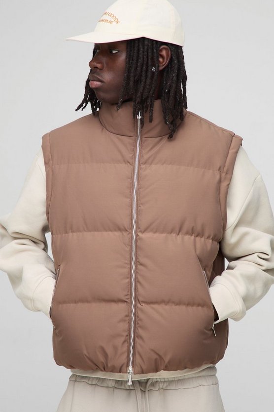 Man Boxy Fit Funnel Neck Puffer Gilet