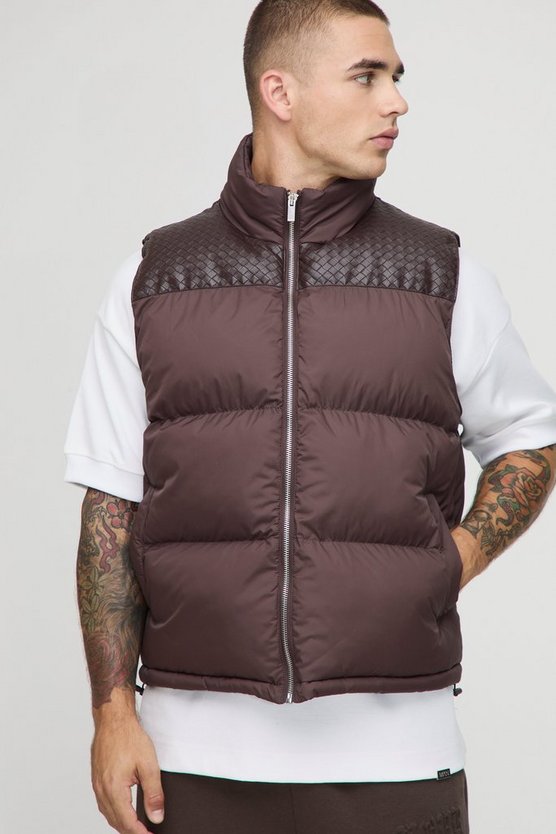 Regular Fit PU Yoke Nylon Panel Gilet