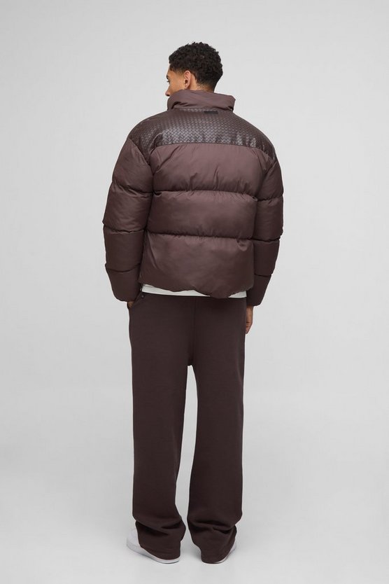 Regular Fit PU Yoke Nylon Panel Puffer Jacket