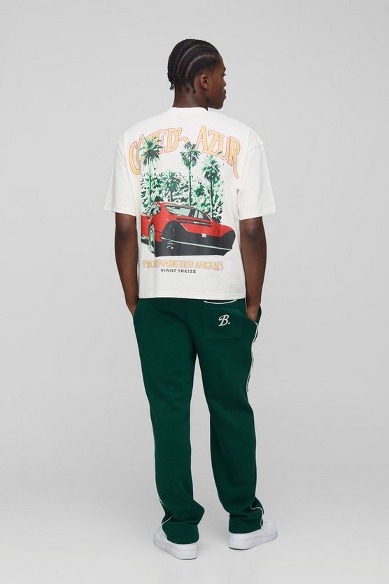 Ecru Oversized Boxy Extended Neck Car Graphic T-Shirt