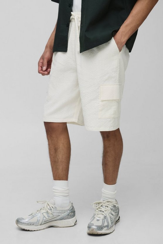 Relaxed Elasticated Waist Seersucker Cargo Short