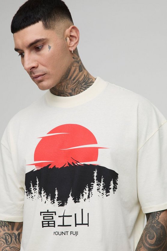 Tall Oversized Extended Neck Mountain Shadow Print T-shirt