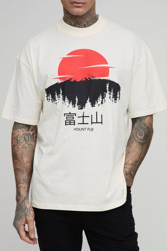 Tall Oversized Extended Neck Mountain Shadow Print T-shirt