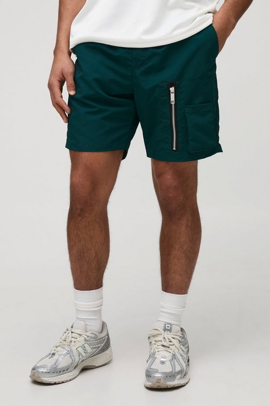Elasticated Waist Slim Fit Nylon Cargo Shorts