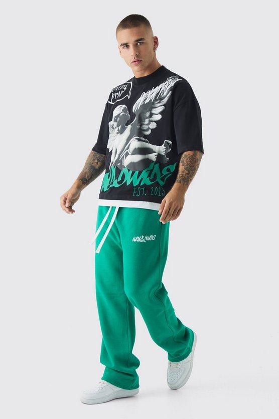 Oversized Graphic Faux Layer T-Shirt And Jogger Set