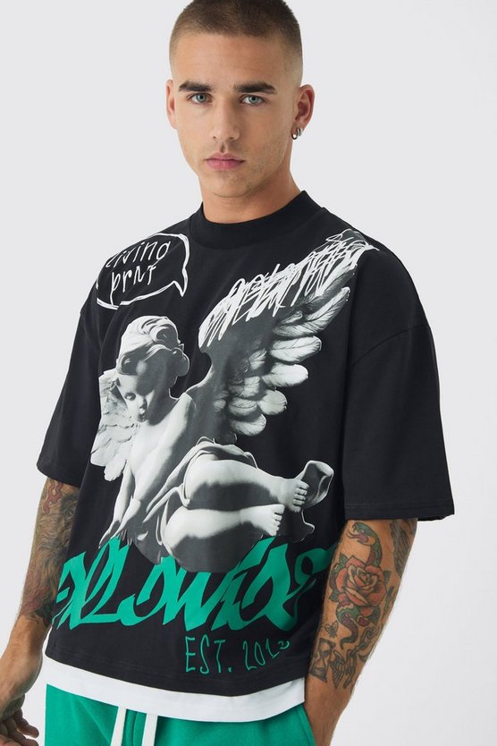 Oversized Graphic Faux Layer T-Shirt And Jogger Set