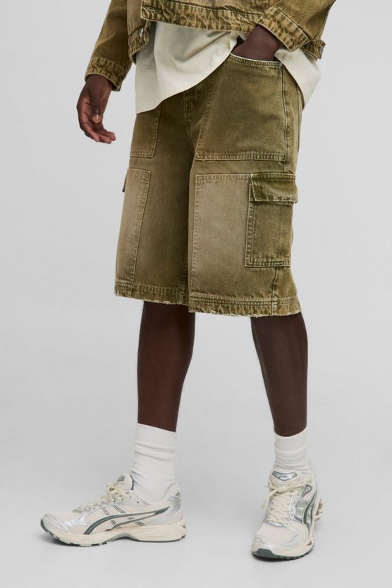 Regular Green Tinted Cargo Denim Jorts