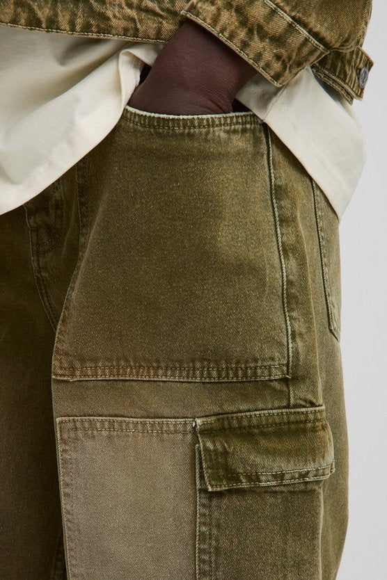 Regular Green Tinted Cargo Denim Jorts