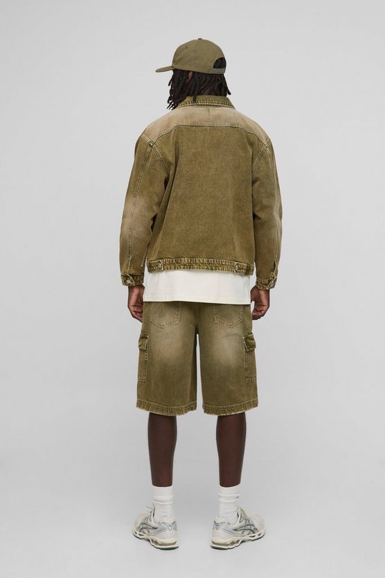 Regular Green Tinted Cargo Denim Jorts