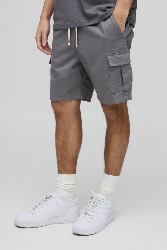 Elasticated Waist Grey Slim Fit Cargo Shorts