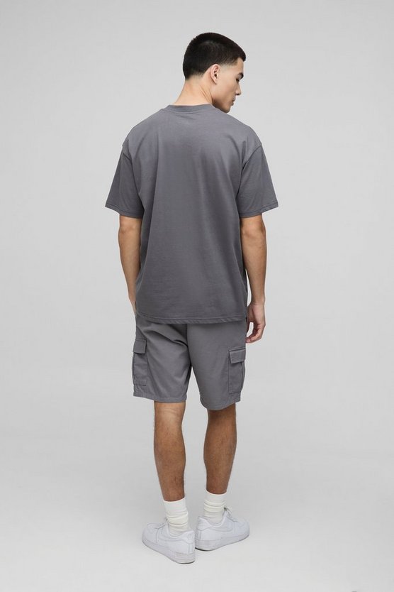 Elasticated Waist Grey Slim Fit Cargo Shorts