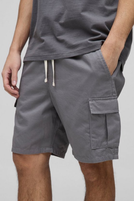 Elasticated Waist Grey Slim Fit Cargo Shorts