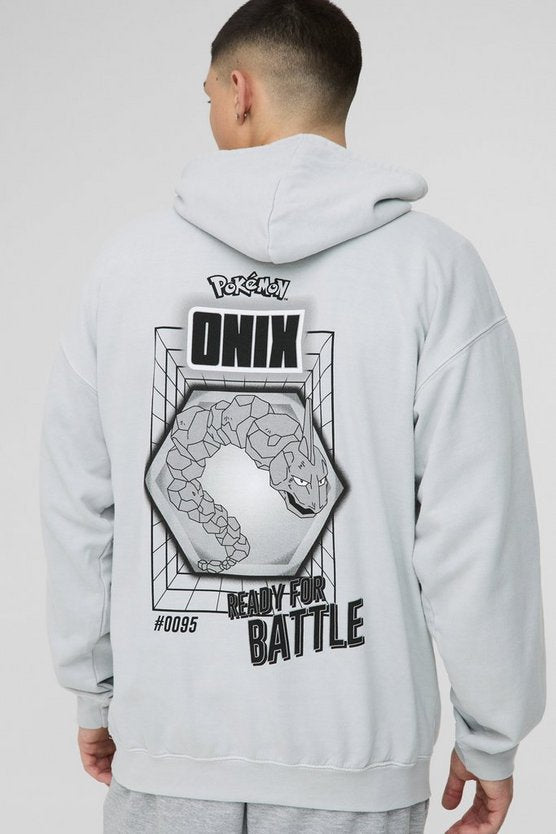 Oversized Pokemon Onix License Wash Print Hoodie