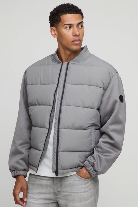 Regular Fit Quilted Scuba Sleeve Puffer