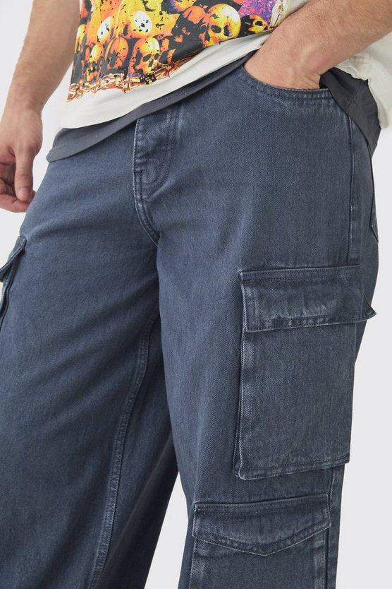Tall Baggy Fit Washed Multi Pocket Cargo Jeans