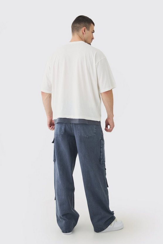 Tall Baggy Fit Washed Multi Pocket Cargo Jeans